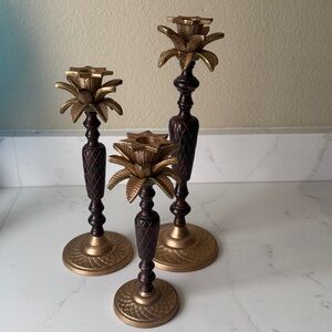 Palm Tree Metal Candlesticks Set of 3